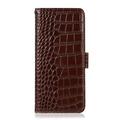 iPhone 17 Pro Crocodile Lompakkomallinen Nahkakotelo kanssa RFID - Ruskea
