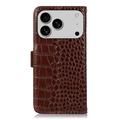 iPhone 17 Pro Crocodile Lompakkomallinen Nahkakotelo kanssa RFID - Ruskea