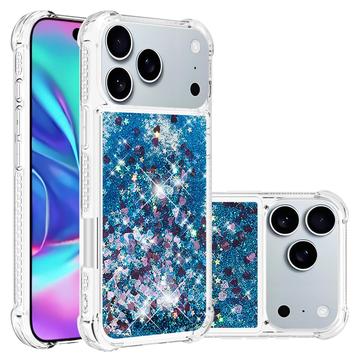 iPhone 17 Pro Glitter Quicksand TPU-kotelo - Siniset sydämet