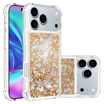iPhone 17 Pro Glitter Quicksand TPU-kotelo - kultaiset sydämet