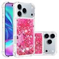 iPhone 17 Pro/18 Pro Glitter Quicksand TPU-kotelo - vaaleanpunaiset sydämet
