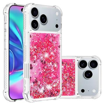 iPhone 17 Pro Glitter Quicksand TPU-kotelo - vaaleanpunaiset sydämet