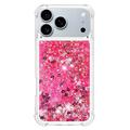 iPhone 17 Pro Glitter Quicksand TPU-kotelo - vaaleanpunaiset sydämet