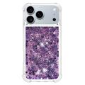 iPhone 17 Pro Glitter Quicksand TPU kotelo - violetti sydämet