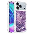 iPhone 17 Pro Glitter Quicksand TPU kotelo - violetti sydämet