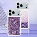 iPhone 17 Pro Glitter Quicksand TPU kotelo - violetti sydämet