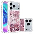 iPhone 17 Pro Glitter Quicksand TPU kotelo - Ruusukultaiset sydämet