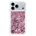 iPhone 17 Pro Glitter Quicksand TPU kotelo - Ruusukultaiset sydämet