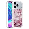 iPhone 17 Pro Glitter Quicksand TPU kotelo - Ruusukultaiset sydämet