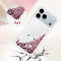 iPhone 17 Pro Glitter Quicksand TPU kotelo - Ruusukultaiset sydämet