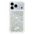 iPhone 17 Pro Glitter Quicksand TPU kotelo - hopea sydämet