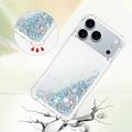 iPhone 17 Pro Glitter Quicksand TPU kotelo - hopea sydämet