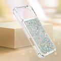 iPhone 17 Pro Glitter Quicksand TPU kotelo - hopea sydämet