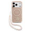 iPhone 17 Pro Guess IML Flowers Allover Electro Kotelo Pearl Hihna - MagSafe yhteensopiva (Avoin pakkaus - Tyydyttävä) - Pinkki