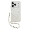 iPhone 17 Pro Guess IML Flowers Allover Electro Kotelo Pearl Hihna - MagSafe yhteensopiva - Valkoinen