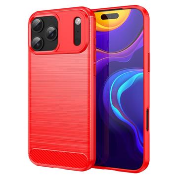 iPhone 17 Pro Max Harjattu TPU Suojakuori - Hiilikuitu - punainen
