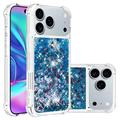 iPhone 17 Pro Max Glitter Quicksand TPU kotelo - Siniset sydämet