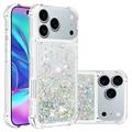 iPhone 17 Pro Max Glitter Quicksand TPU kotelo - hopea sydämet