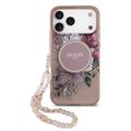 iPhone 17 Pro Max Guess IML Flowers Kotelo helmihihnalla - vaaleanpunainen