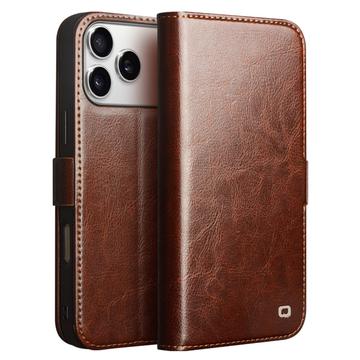 iPhone 17 Pro Max Qialino Classic Lompakkomallinen Nahkakotelo - Tummanruskea