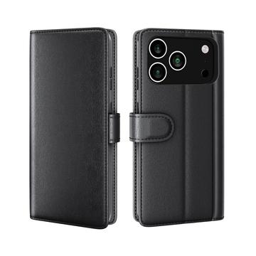 iPhone 17 Pro Max Nahkainen Lompakkokotelo Jalustalla - Musta