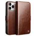 iPhone 17 Pro Qialino Classic Lompakkomallinen Nahkakotelo - Tummanruskea