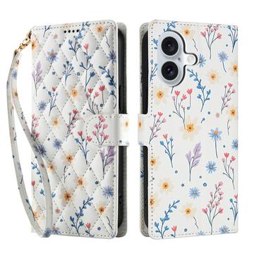 iPhone 17 Rombinen kukkakuvioinen lompakkokotelo