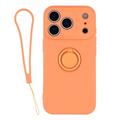 iPhone 18 Pro Max Nestemäinen silikonikuori sormuspidikkeellä ja rannehihnalla - oranssi