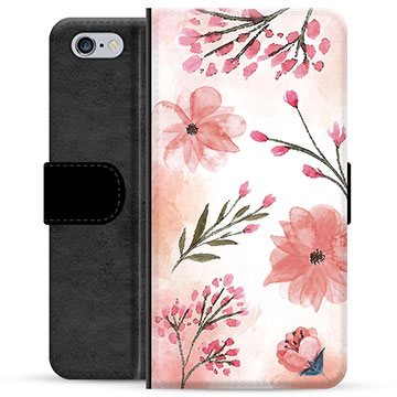 iPhone 6 / 6S Premium Lompakkokotelo - Vaaleanpunaiset Kukat
