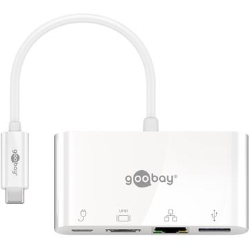 Goobay USB-C - HDMI, USB 3.0, Ethernet & PD Sovitin - Valkoinen