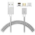 3-in-1 Magneettikaapeli - Lightning, MicroUSB, C-Tyypin - Hopea