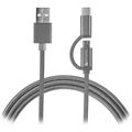 4smarts ComboCord Fabric MicroUSB & Type-C Kaapeli - 2m - Harmaa