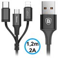 Baseus 3-in-1 USB-kaapeli - Lightning, Type-C, MicroUSB - Musta