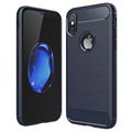 iPhone X / iPhone XS Brushed TPU-tapaus - Carbon Fiber - Dark Blue