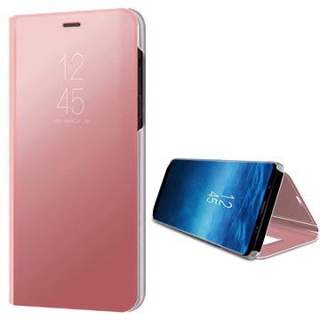 Samsung Galaxy A8 (2018) Luxury Mirror View Läppäkotelo - Ruusukulta