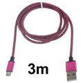 Ensiluokkainen USB 2.0 / MicroUSB - Kaapeli - 3m - Kuuma Pinkki