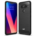Saii Harjattu LG V40 ThinQ TPU Suojakuori - Hiilikuitu - Musta