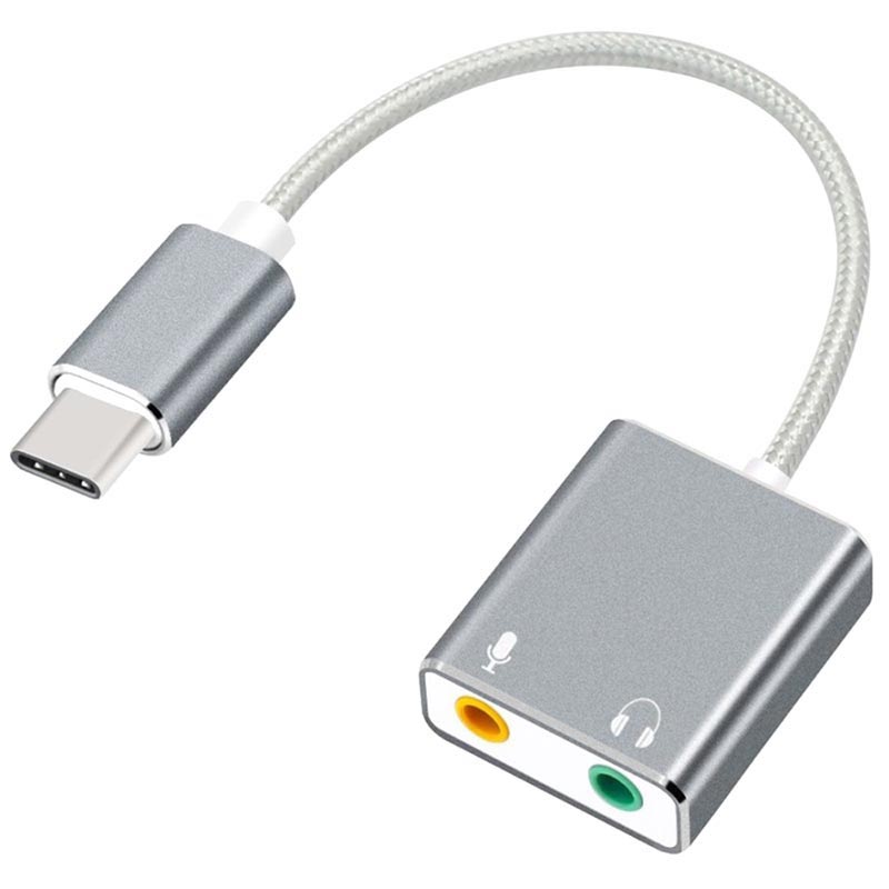 usb-c-aux-kuuloke-mikrofoni-audio-adapteri-harmaa
