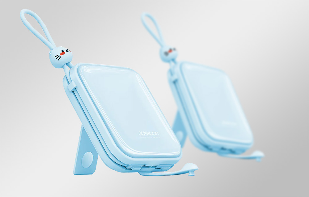 Joyroom JR-L009 Cutie Power Bank 10000mAh ja USB-C & Lightning-kaapelit - 12W - sininen - sininen