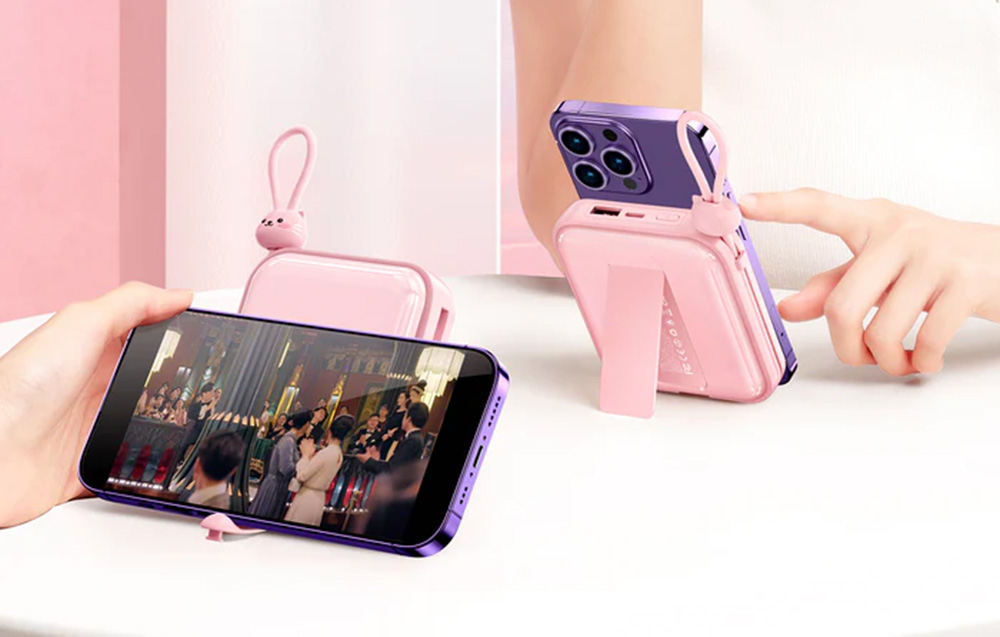 Joyroom JR-L009 Cutie Power Bank 10000mAh ja USB-C & Lightning-kaapelit - 12W - sininen - sininen