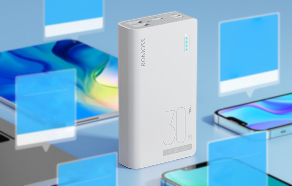 Romoss Sense 4S Pro 10000mAh/30W tehopankki - 2xUSB-A, USB-C - valkoinen