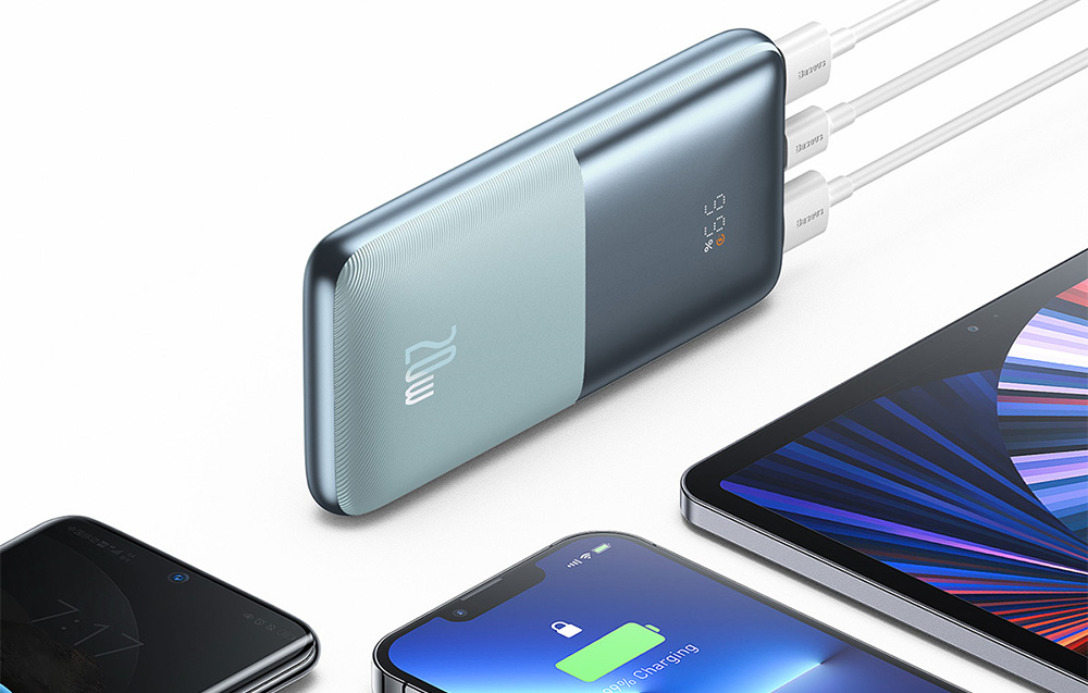 Baseus Bipow Pro Digital Display pikalataus Power Bank 10000mAh/20W - 2xUSB, USB-C - sininen - sininen