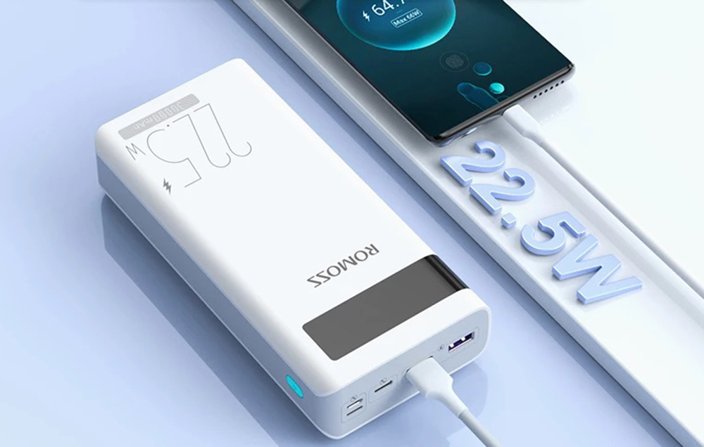 Romoss Sense 8PF Power Bank 30000mAh - 22.5W, PD, QC, FCP - Valkoinen