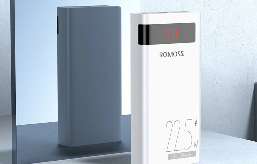 Romoss Sense 8PF Power Bank 30000mAh - 22.5W, PD, QC, FCP - Valkoinen