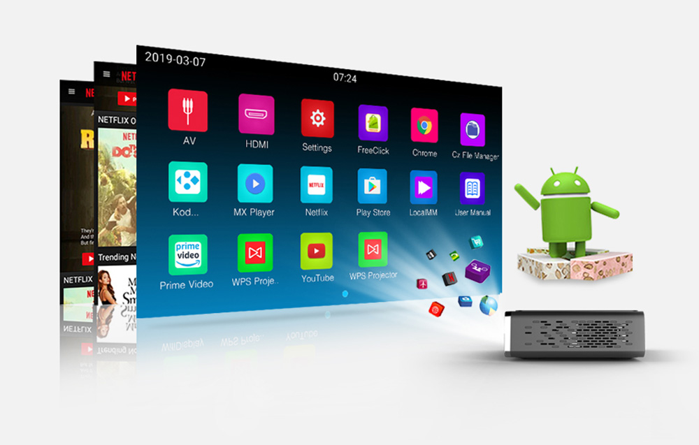 Byintek R15 langaton miniprojektori - 3D-tila, Android - musta