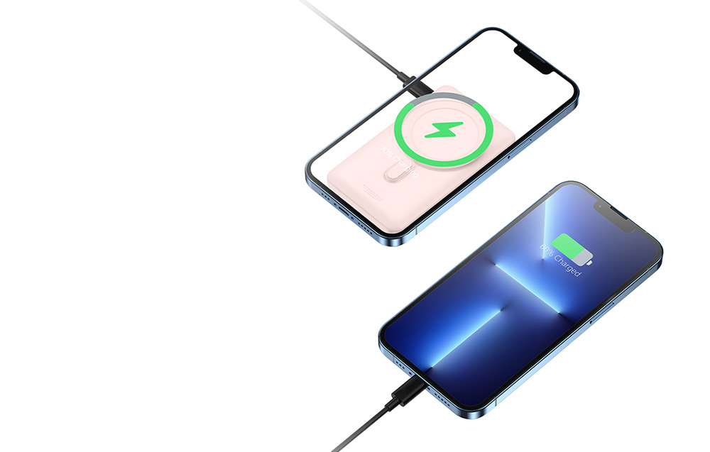 Baseus Magnetic Wireless Power Bank 10000mAh - USB-C 20W, MagSafe-yhteensopiva - vaaleanpunainen väri