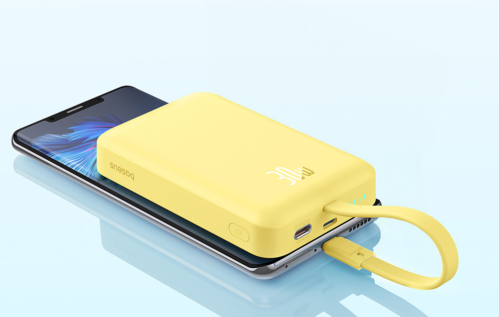 Baseus Magnetic Mini Wireless Power Bank 10000mAh/30W - USB-C kaapeli, MagSafe yhteensopiva - keltainen