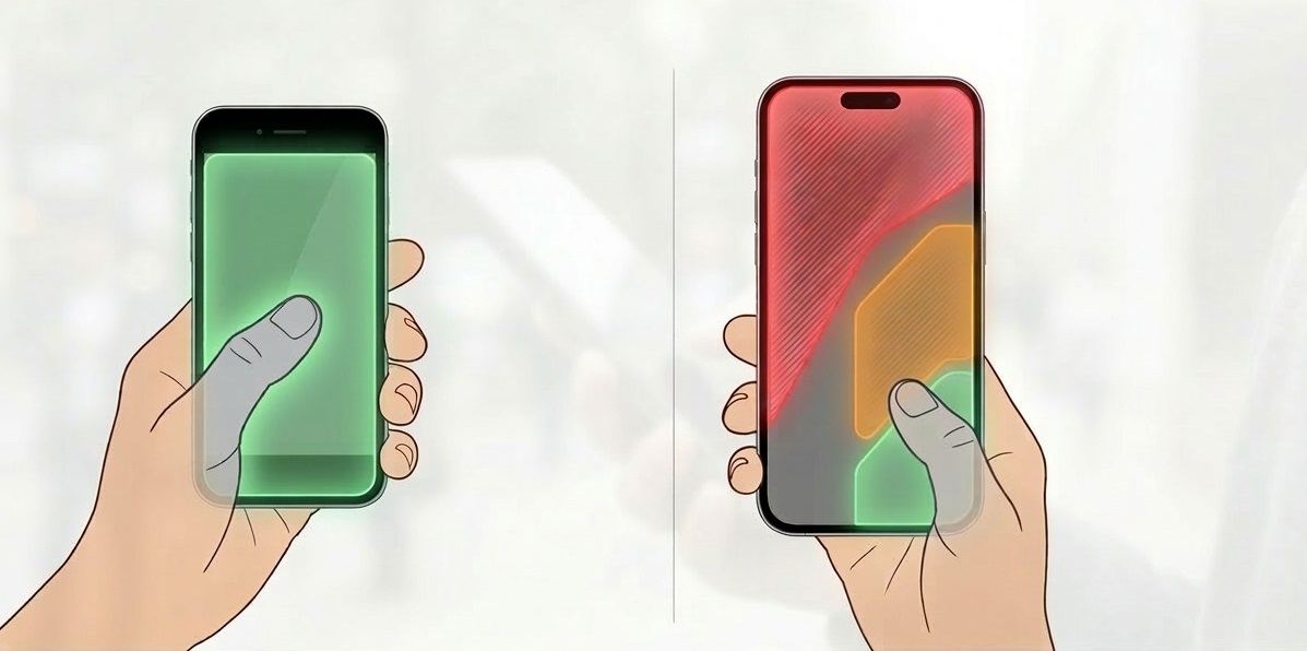 suuremmat &auml;lypuhelimet ja n&auml;yt&ouml;n koon vertailu