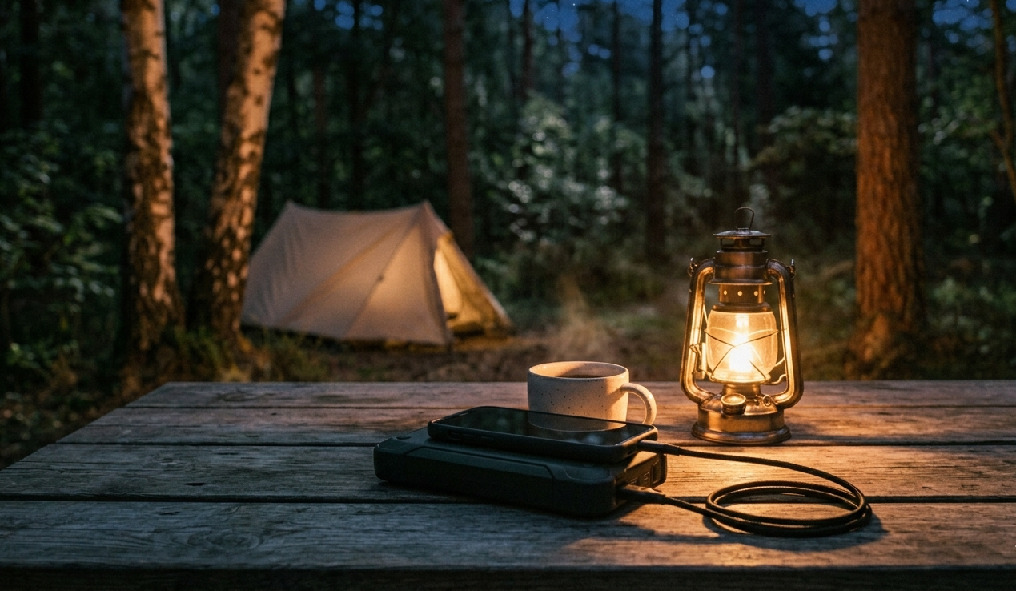 Retkeily pime&auml;ss&auml; l&auml;mpim&auml;ll&auml; valaistuksella ja rauhallisella tunnelmalla